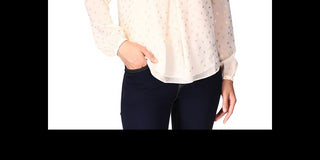 Blusa plissada feminina Michael Kors com estampa de folha, branca, tamanho médio