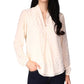 Blusa plissada feminina Michael Kors com estampa de folha, branca, tamanho médio