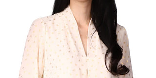 Blusa plissada feminina Michael Kors com estampa de folha, branca, tamanho médio