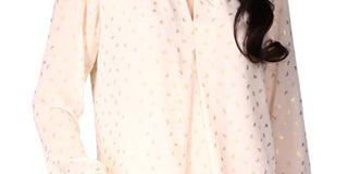 Blusa plissada feminina Michael Kors com estampa de folha, branca, tamanho médio