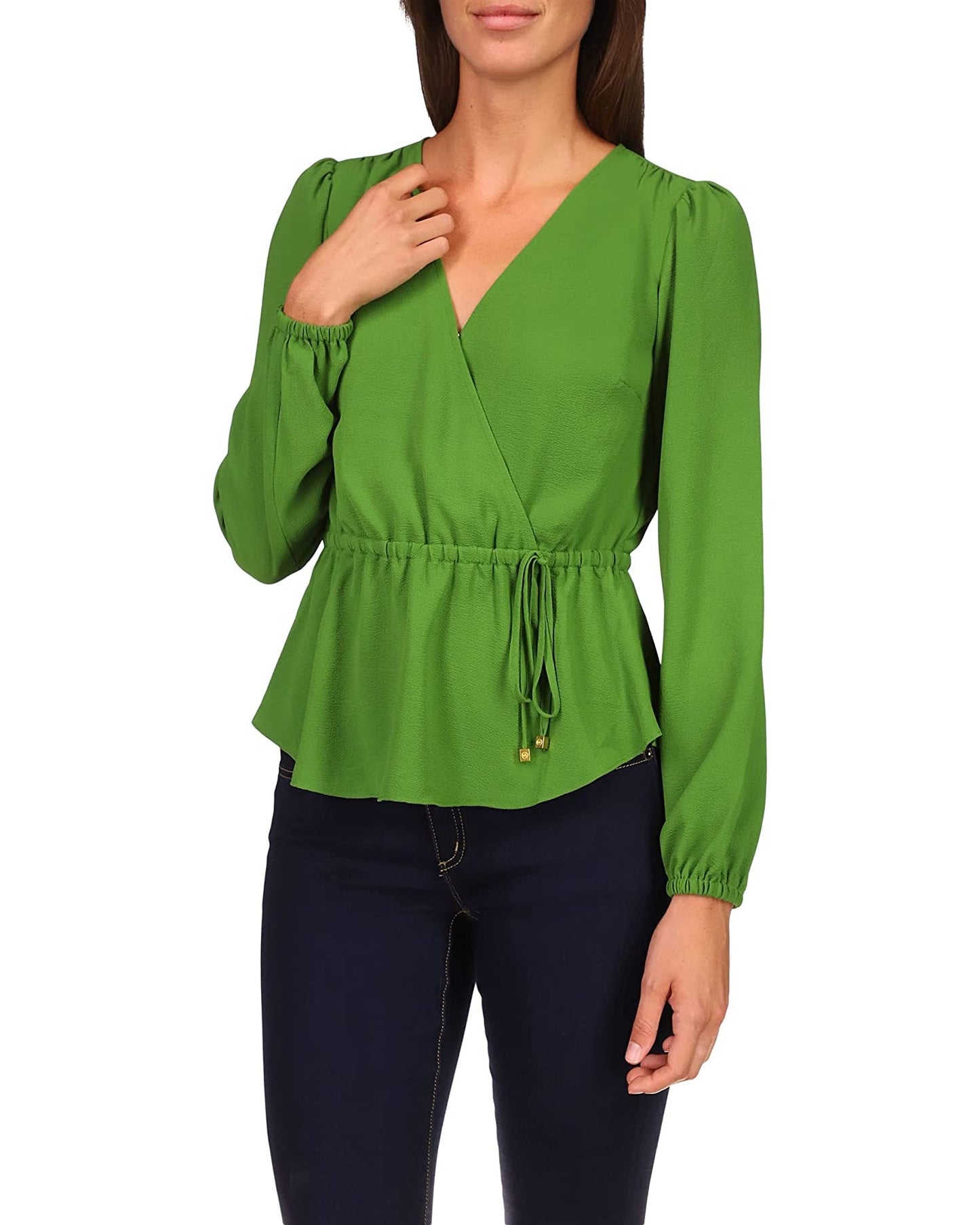 Blusa envolvente de manga comprida Michael Kors feminina, verde, tamanho médio