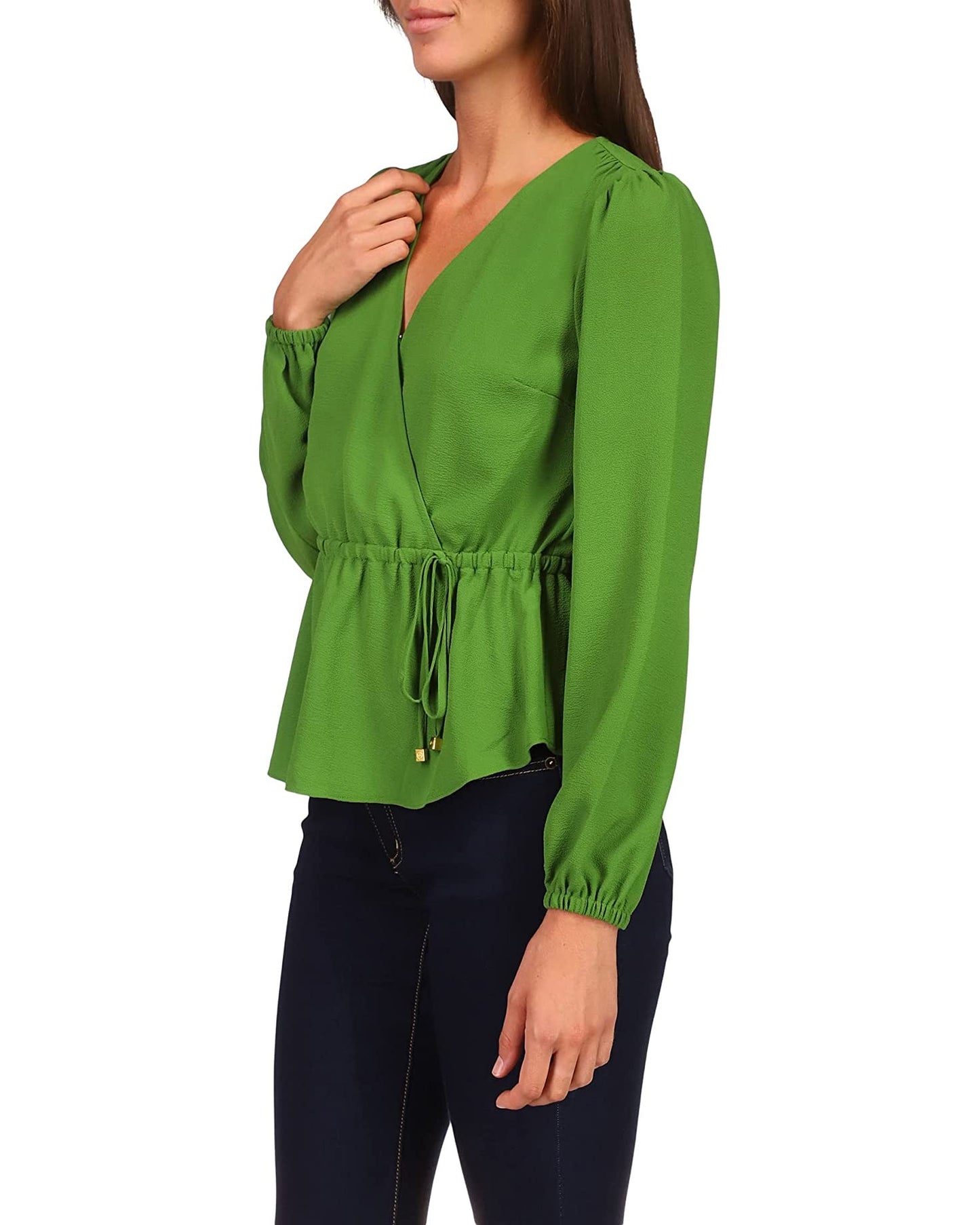 Blusa envolvente de manga comprida Michael Kors feminina, verde, tamanho médio