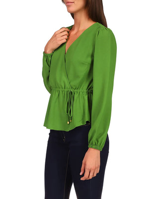 Blusa envolvente de manga comprida Michael Kors feminina, verde, tamanho médio