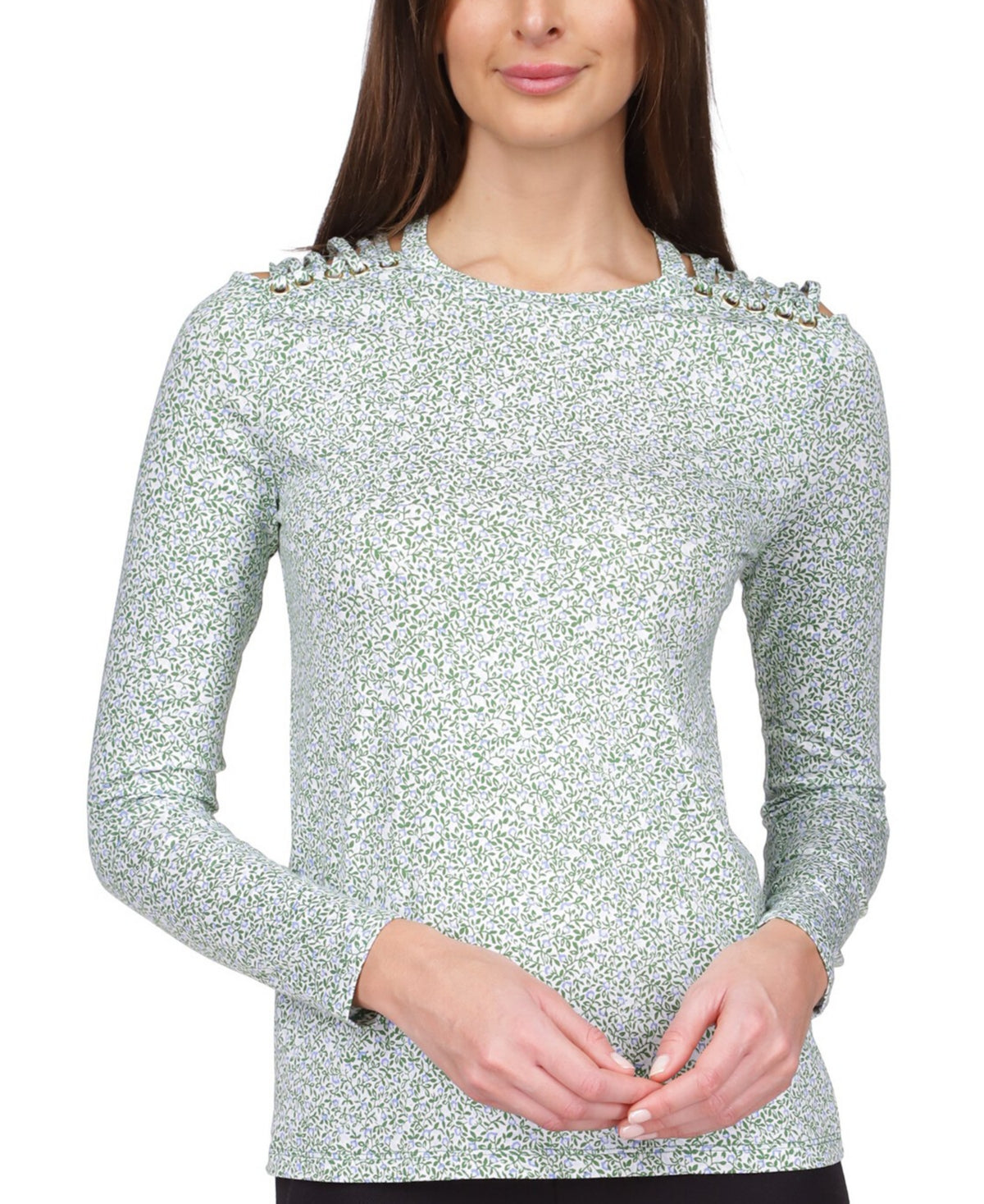 Blusa feminina Michael Kors com amarração no ombro, branca, tamanho médio