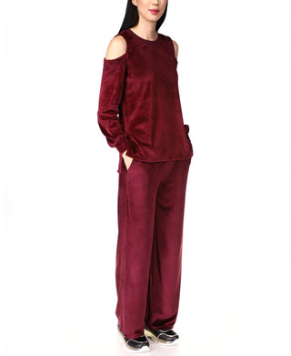 Michael Kors Women's Velour Cold Shoulder Sweatshirt Red Size X-Large
