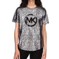 Camiseta feminina Michael Kors de algodão orgânico com estampa de logotipo metálico, cinza, tamanho grande