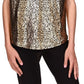Camiseta feminina Michael Michael Kors de algodão orgânico com estampa de logotipo metálico, preta/dourada, tamanho GG