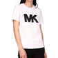 Camiseta feminina Michael Kors de algodão orgânico com logotipo e lantejoulas, branca, tamanho pequeno