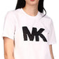 Camiseta feminina Michael Kors de algodão orgânico com logotipo e lantejoulas, branca, tamanho pequeno