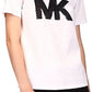 Camiseta feminina Michael Kors de algodão orgânico com logotipo e lantejoulas, branca, tamanho pequeno