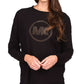 Blusa de malha waffle com logo de strass feminina Michael Kors, preta, tamanho grande