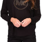 Blusa de malha waffle com logo de strass feminina Michael Kors, preta, tamanho grande