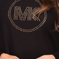Blusa de malha waffle com logo de strass feminina Michael Kors, preta, tamanho grande