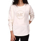 Blusa de malha waffle com logo de strass feminina Michael Kors, branca, tamanho grande