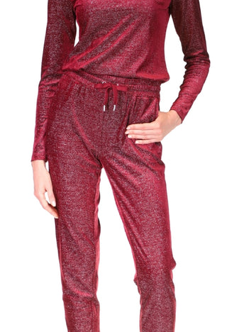 Blusa feminina Michael Kors de veludo brilhante com manga comprida, vermelha, tamanho extragrande