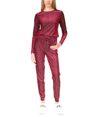 Blusa feminina Michael Kors de veludo brilhante com manga comprida, vermelha, tamanho extragrande