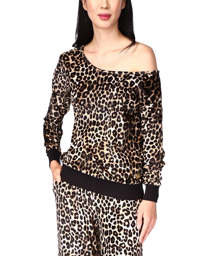 Blusa feminina Michael Kors Cheetah com ombro caído, preta