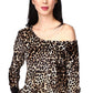 Blusa feminina Michael Kors Cheetah com ombro caído, preta