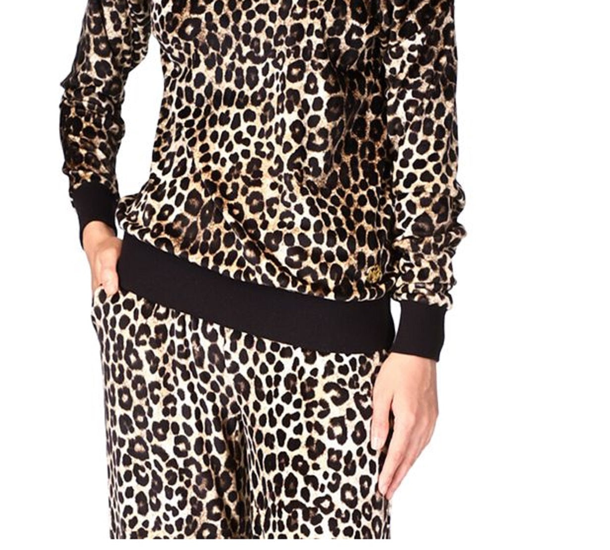 Blusa feminina Michael Kors Cheetah com ombro caído, preta