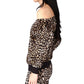Blusa feminina Michael Kors Cheetah com ombro caído, preta