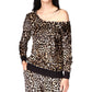 Blusa feminina Michael Kors Cheetah com ombro caído, preta