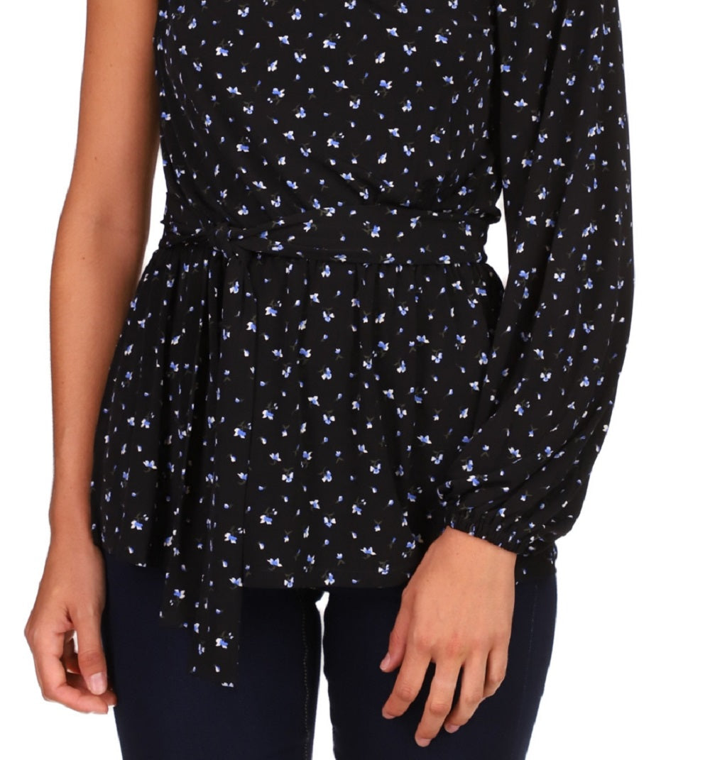 Michael Kors Blusa Túnica Feminina com Um Ombro e Cintura Amarrada Azul Tamanho P