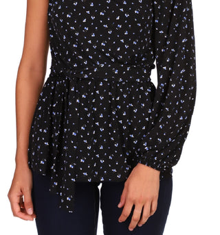 Michael Kors Blusa Túnica Feminina com Um Ombro e Cintura Amarrada Azul Tamanho P