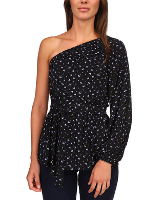 Michael Kors Blusa Túnica Feminina com Um Ombro e Cintura Amarrada Azul Tamanho P