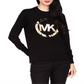 Blusa feminina Michael Kors de algodão com logotipo metálico, preta, tamanho pequeno