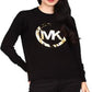 Blusa feminina Michael Kors de algodão com logotipo metálico, preta, tamanho pequeno