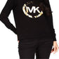 Blusa feminina Michael Kors de algodão com logotipo metálico, preta, tamanho pequeno