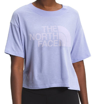 Camiseta feminina The North Face com estampa de logotipo, manga curta e gola redonda, roxa, tamanho grande