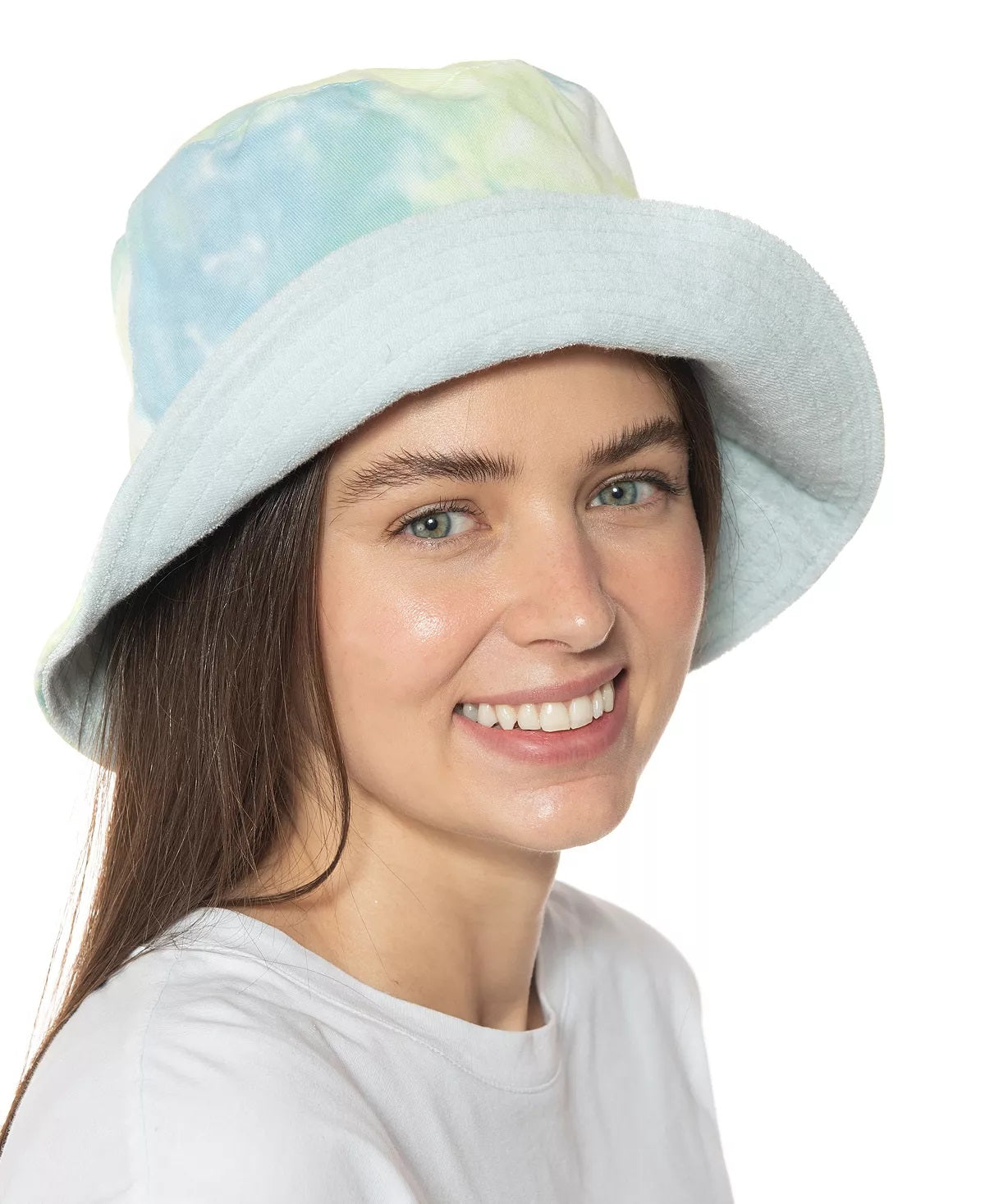 Chapéu reversível feminino Jenni em tecido atoalhado azul tamanho regular