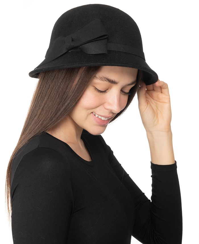 Chapéu cloche feminino INC International Concepts com laço, preto, tamanho regular