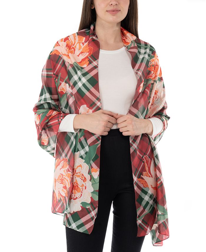 Cachecol feminino xadrez floral oblongo Giani Bernini, vermelho, tamanho regular