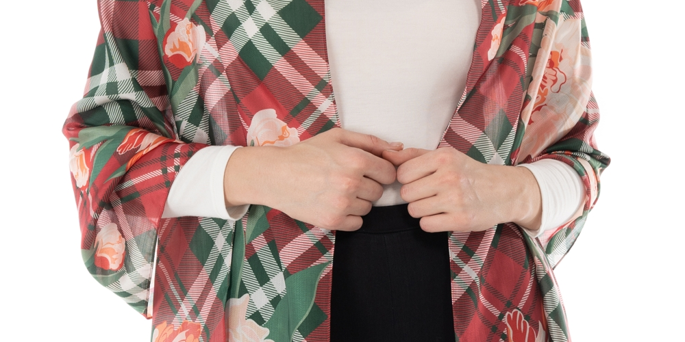 Cachecol feminino xadrez floral oblongo Giani Bernini, vermelho, tamanho regular