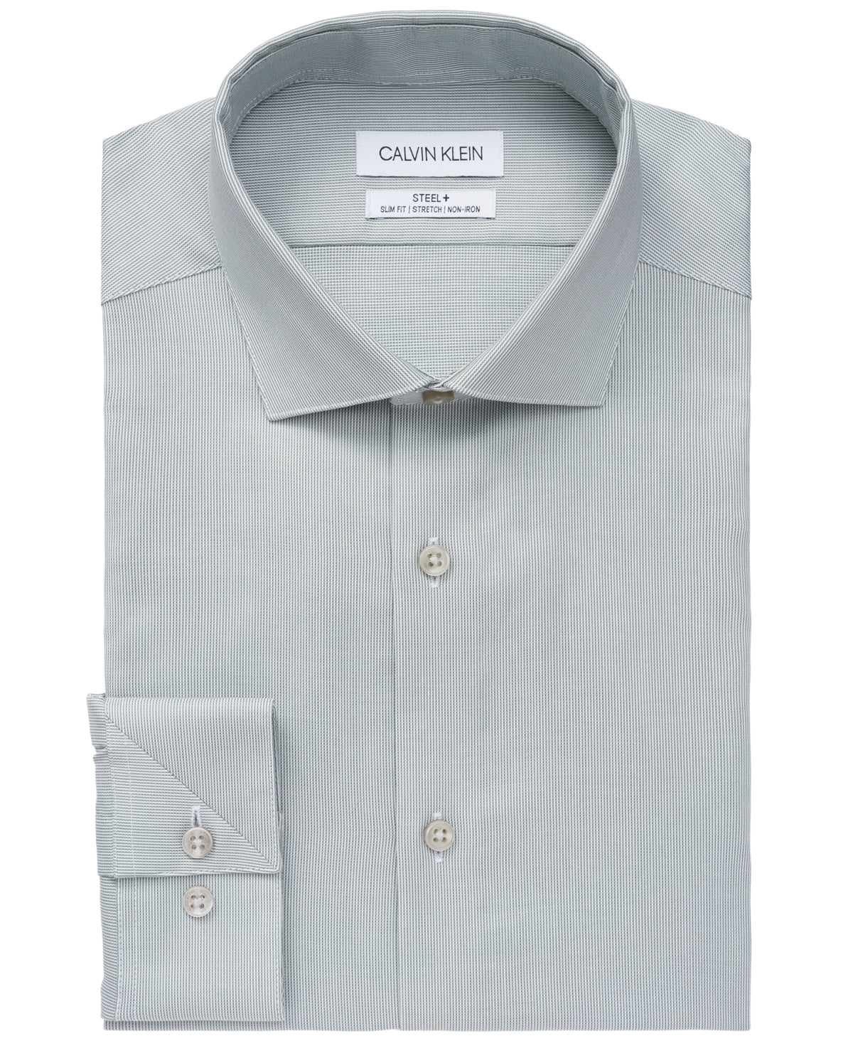 Camisa social masculina Calvin Klein Steel Slim-Fit Stretch Performance, sem necessidade de passar, verde, tamanho 17,5 x 32-33