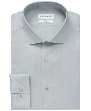 Camisa social masculina Calvin Klein Steel Slim-Fit Stretch Performance, sem necessidade de passar, verde, tamanho 17,5 x 32-33