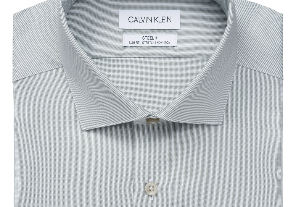 Camisa social masculina Calvin Klein Steel Slim-Fit Stretch Performance, sem necessidade de passar, verde, tamanho 17,5 x 32-33