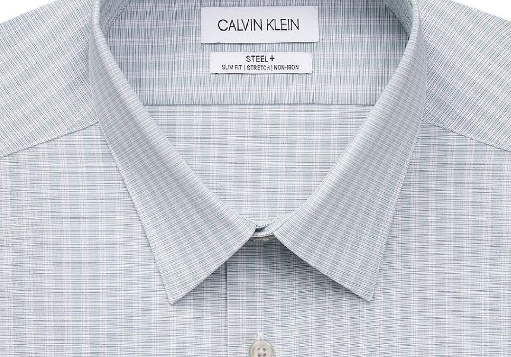 Camisa social Calvin Klein masculina slim fit listrada em aço, verde, tamanho 17, 32-33