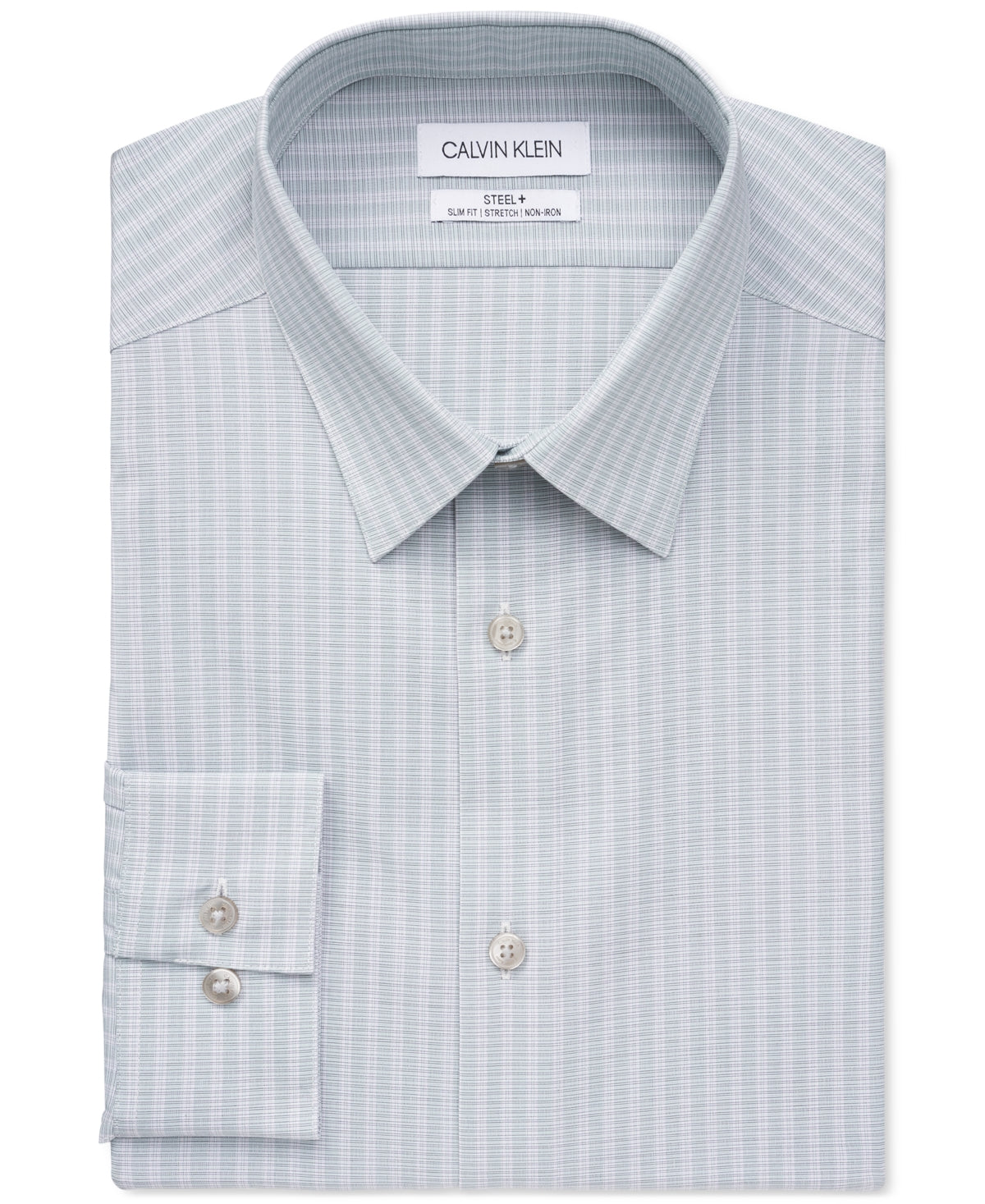 Camisa social Calvin Klein masculina slim fit listrada em aço, verde, tamanho 17, 32-33