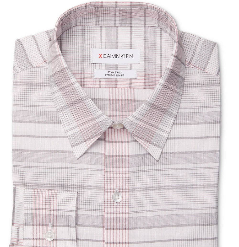 Camisa social Calvin Klein Stain Shield Extreme Slim Fit elástica antirrugas, tamanho vermelho, 15x32x33