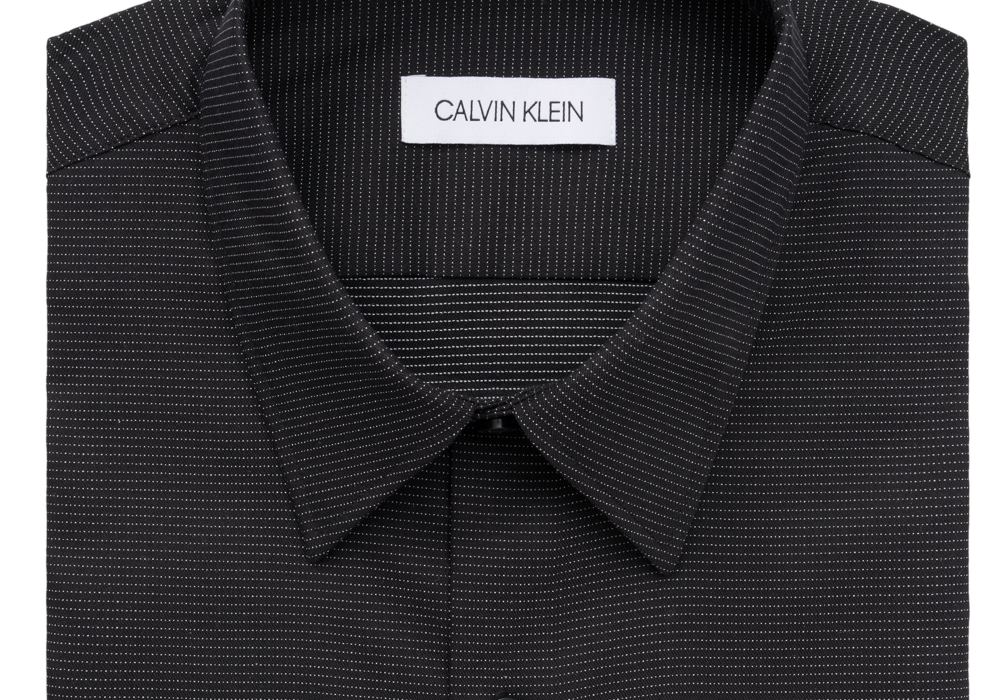 Camisa social Calvin Klein masculina extrafina Stain Shield Performance preta tamanho 17-17 1/2 32-33