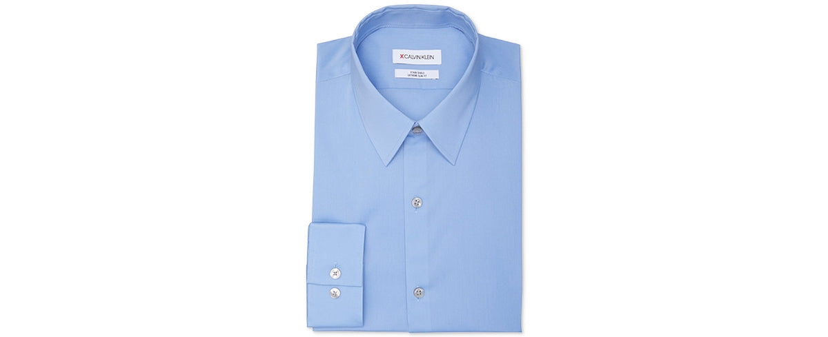 Camisa social Calvin Klein masculina Extreme Slim Fit, elástica e antirrugas, azul, tamanho 15-15 1/2 34-35