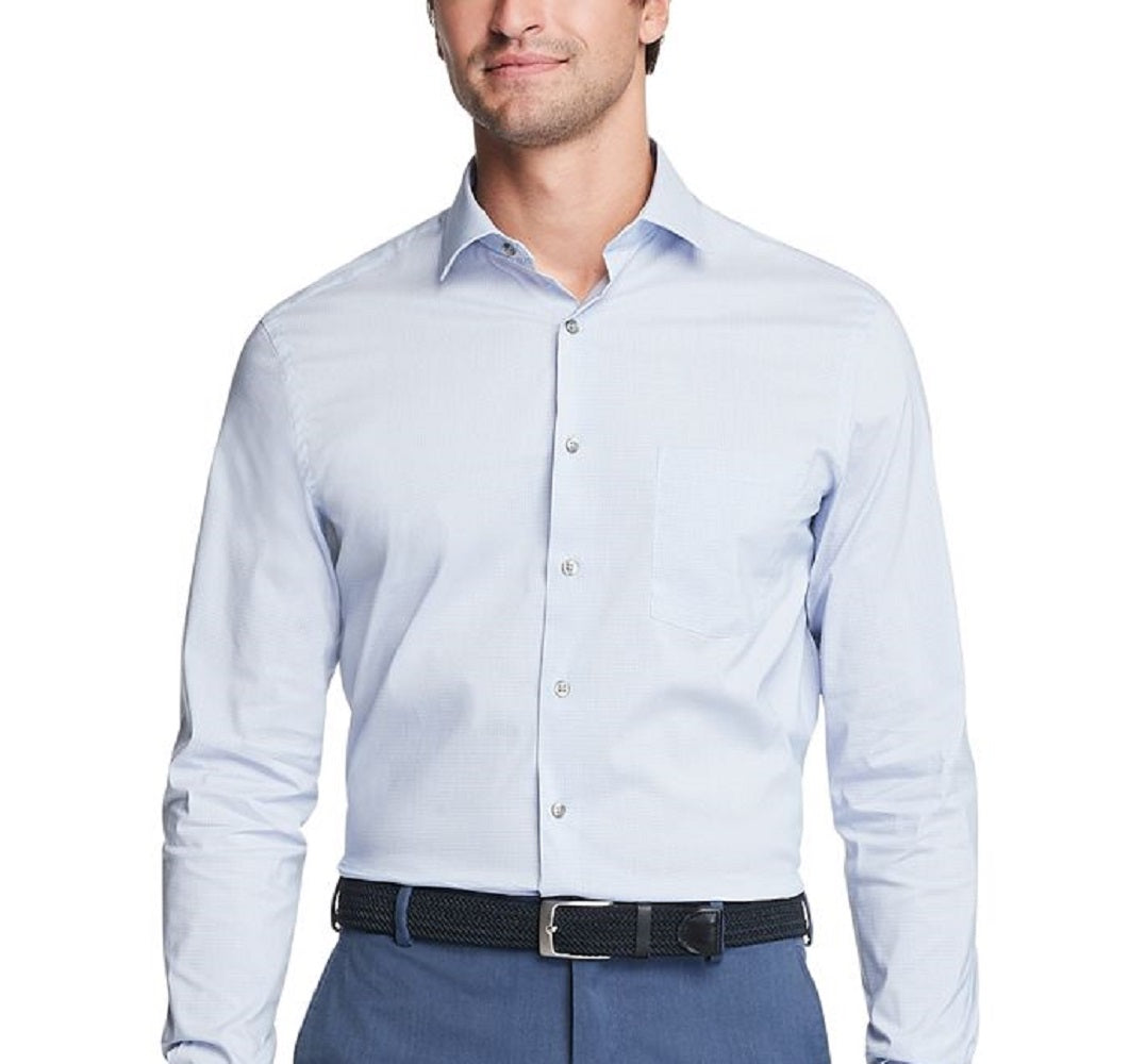 Camisa social masculina Van Heusen Classic Regular Fit Stain Shield Performance Stretch Check, azul, tamanho 37x38