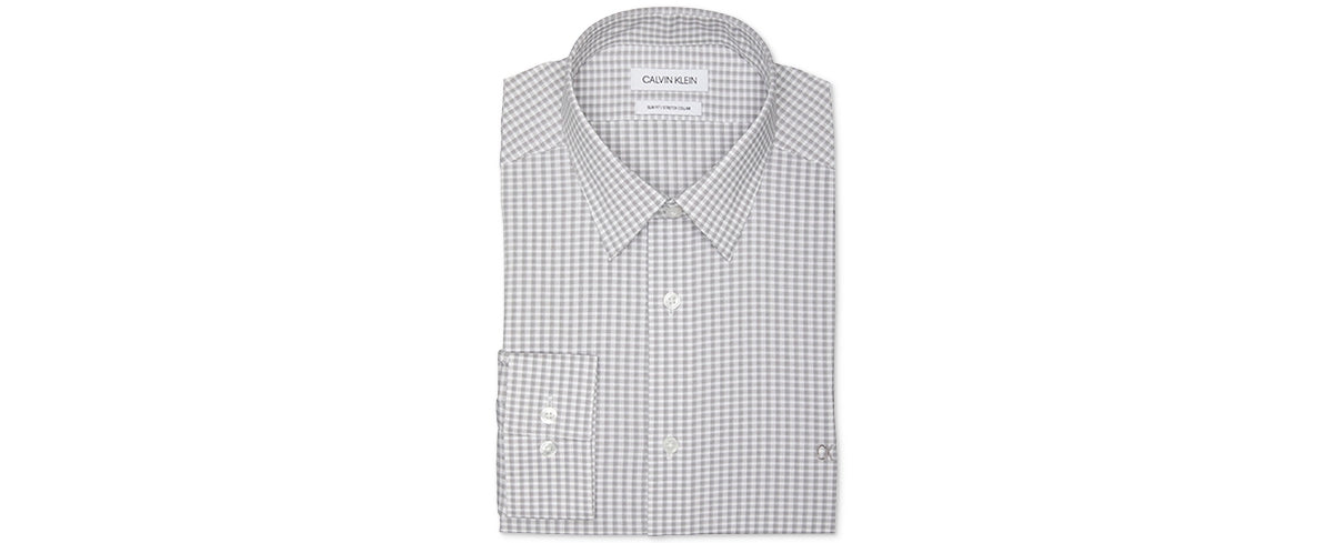 Camisa social Calvin Klein com logo slim fit e gola elástica exclusiva online cinza tamanho 15,5x32-33