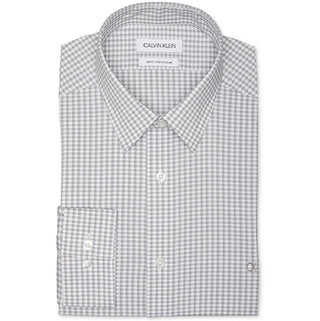 Camisa social masculina Calvin Klein com logo slim fit e gola elástica cinza, tamanho 16x34x35