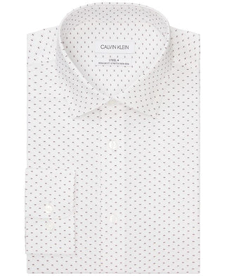 Camisa social masculina Calvin Klein Regular Fit Allover Print Performance Stretch, branca/rosa, tamanho 15x34x35