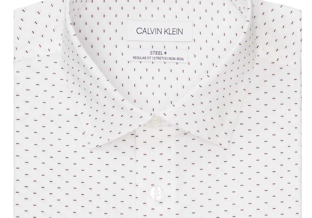 Camisa social Calvin Klein Steel Regular-Fit Allover Print Performance Stretch Masculina Rosa Tamanho 18,5X34-35