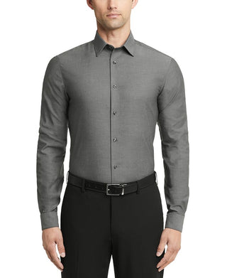 Camisa social Calvin Klein masculina slim fit, resistente a manchas e ferro, cinza, tamanho 15,5 x 34-35